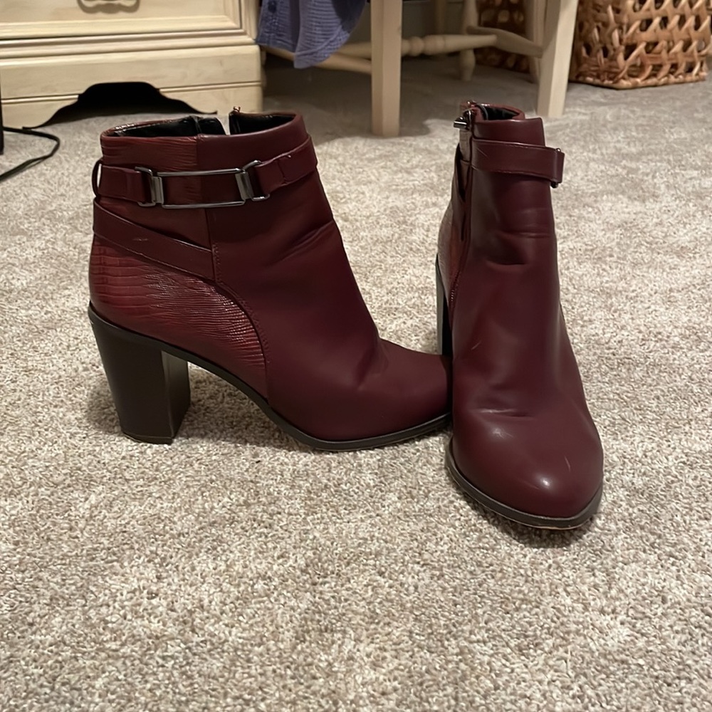 ASOS Burgundy Block Heel Bootie